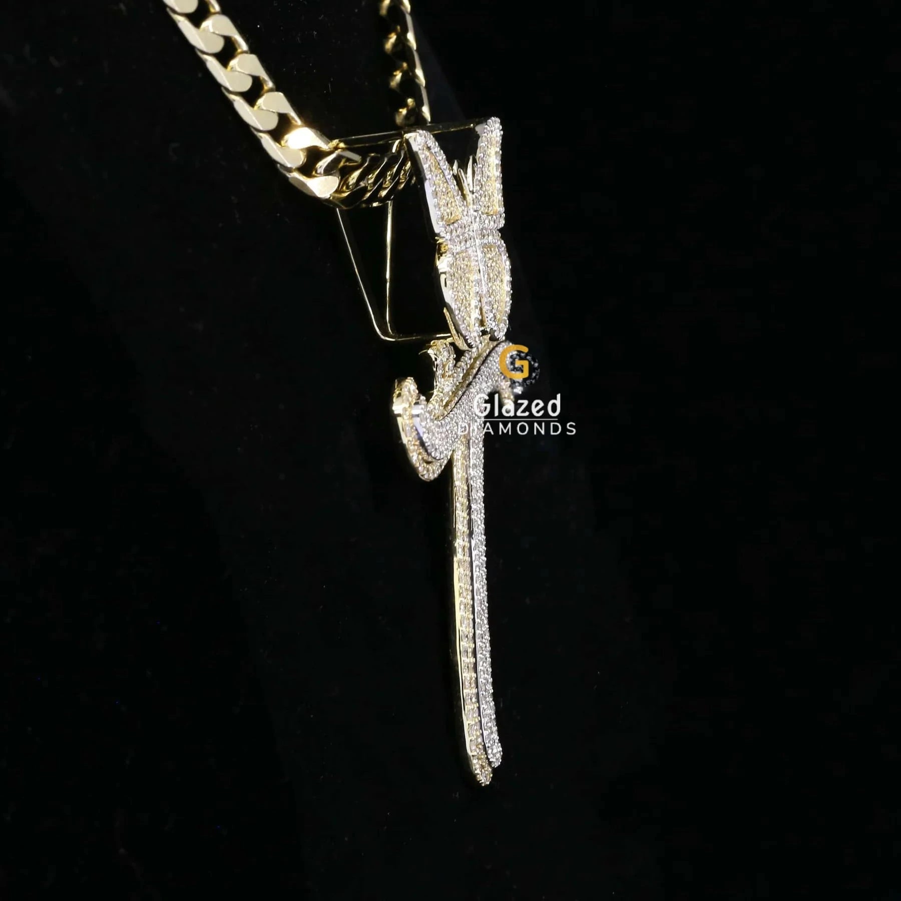 Iced Out Initial T Letter With Butterfly Moissanite Bust Down Pendant