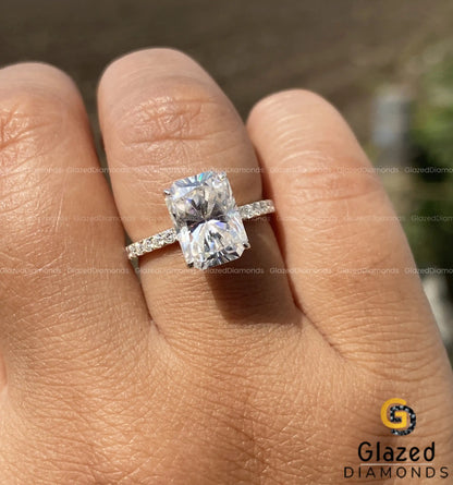 3 CT Radiant Cut Moissanite Hidden Halo Engagement Ring