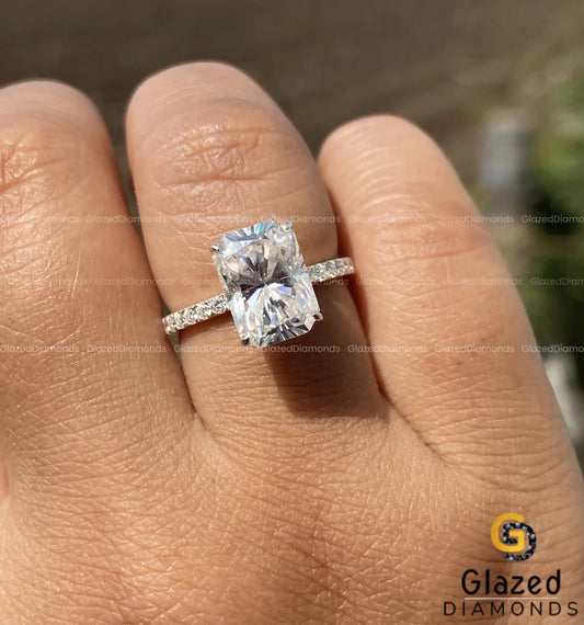 3 CT Radiant Cut Moissanite Hidden Halo Engagement Ring