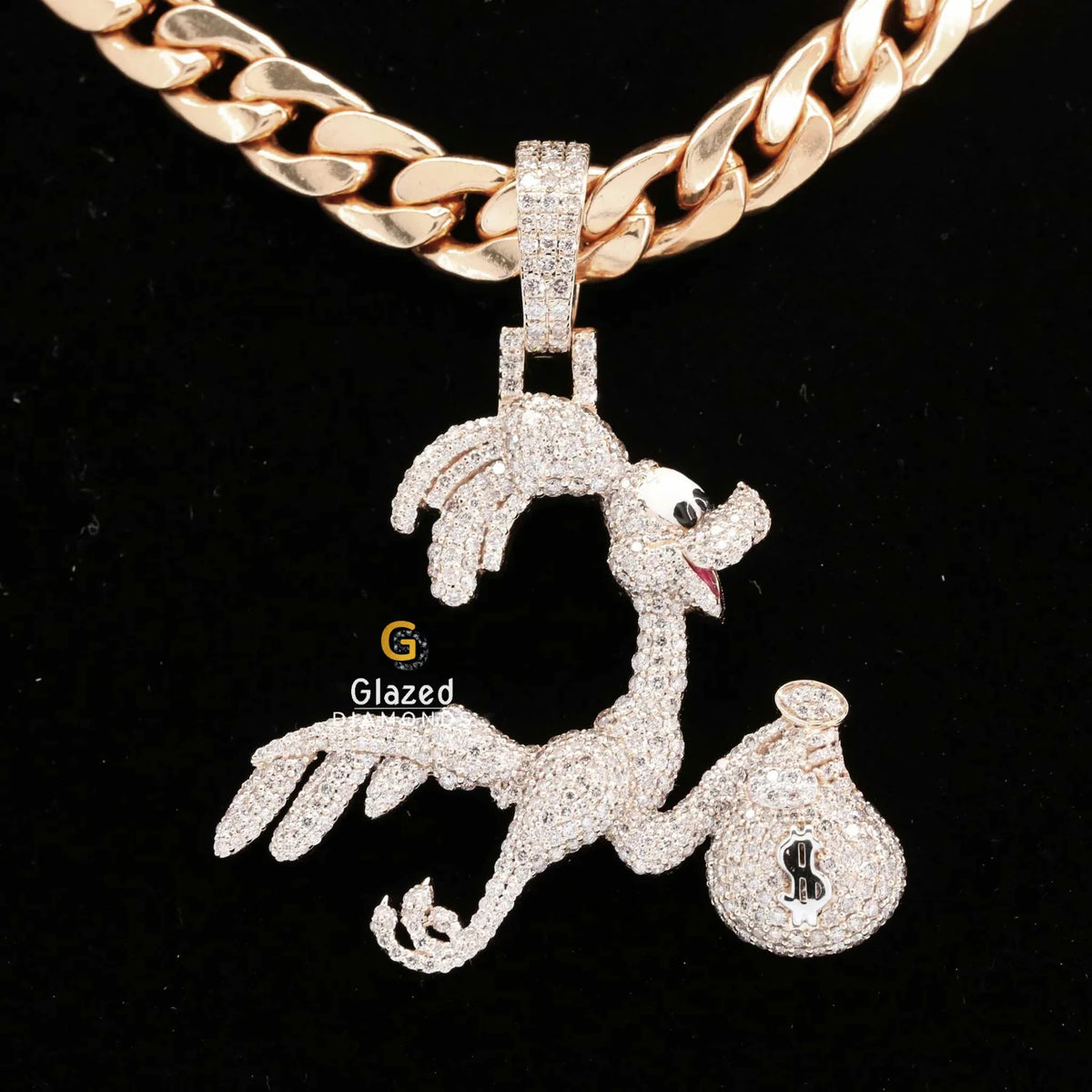 Hip Hop Moissanite Iced Out Cartoon Duck Charm Pendant