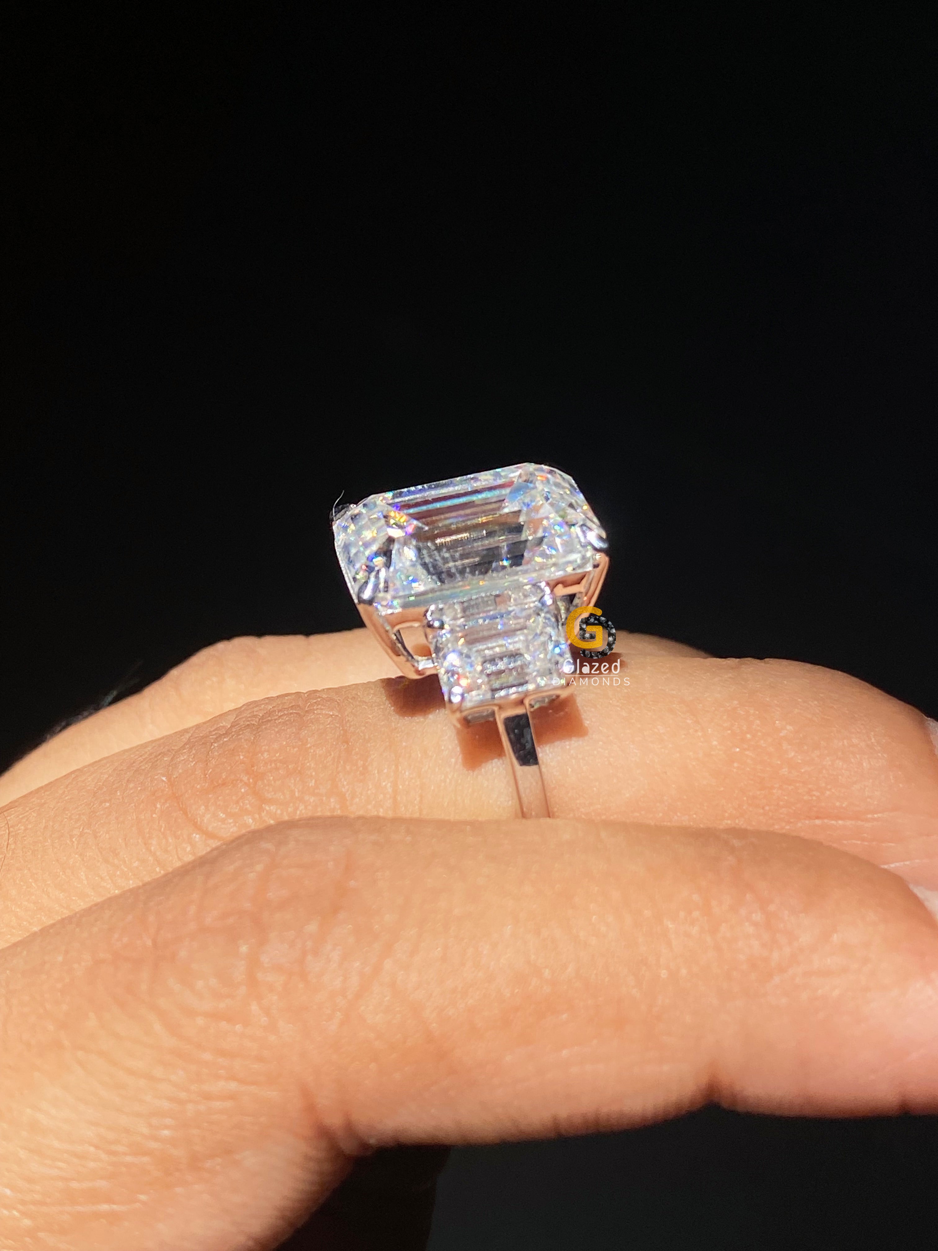 5 CT Emerald Cut Three Stone Moissanite Engagement Ring For Her