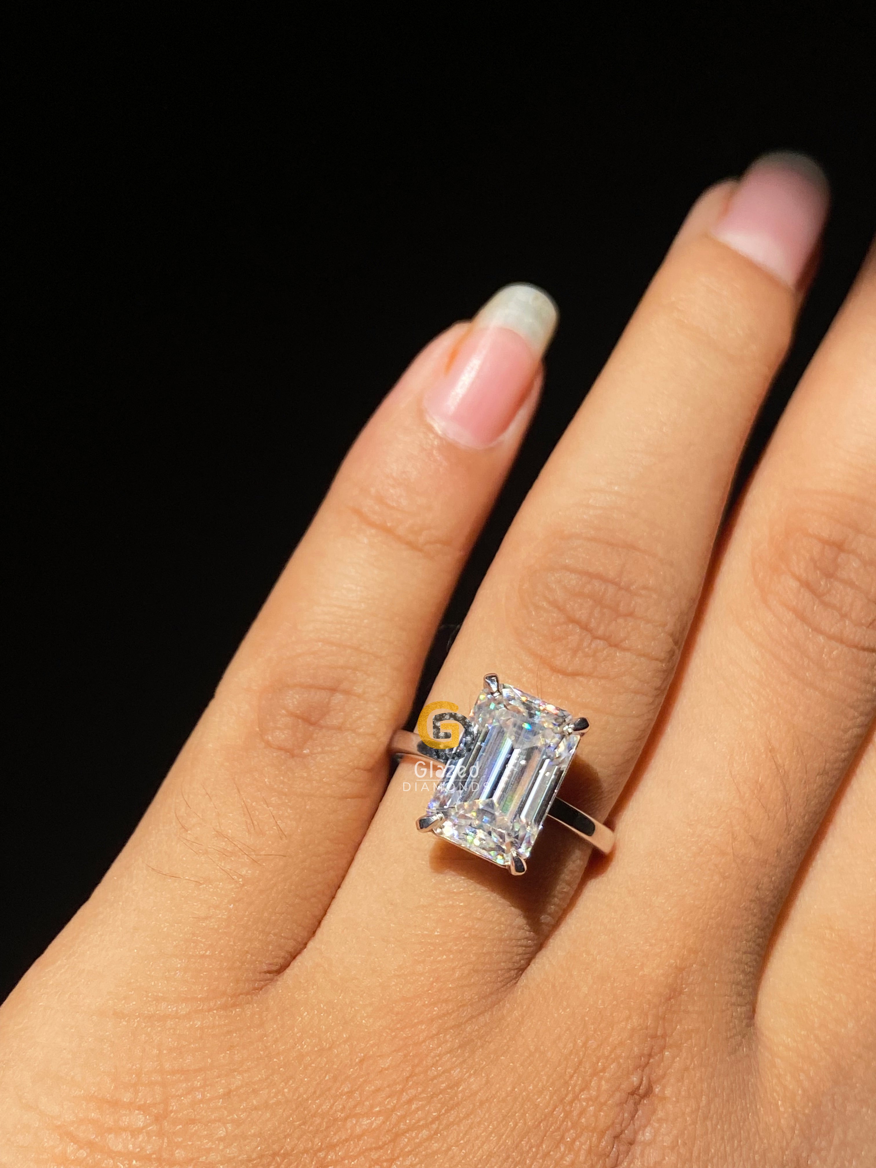 5 CT Emerald Cut Solitaire Moissanite Engagement Ring For Women