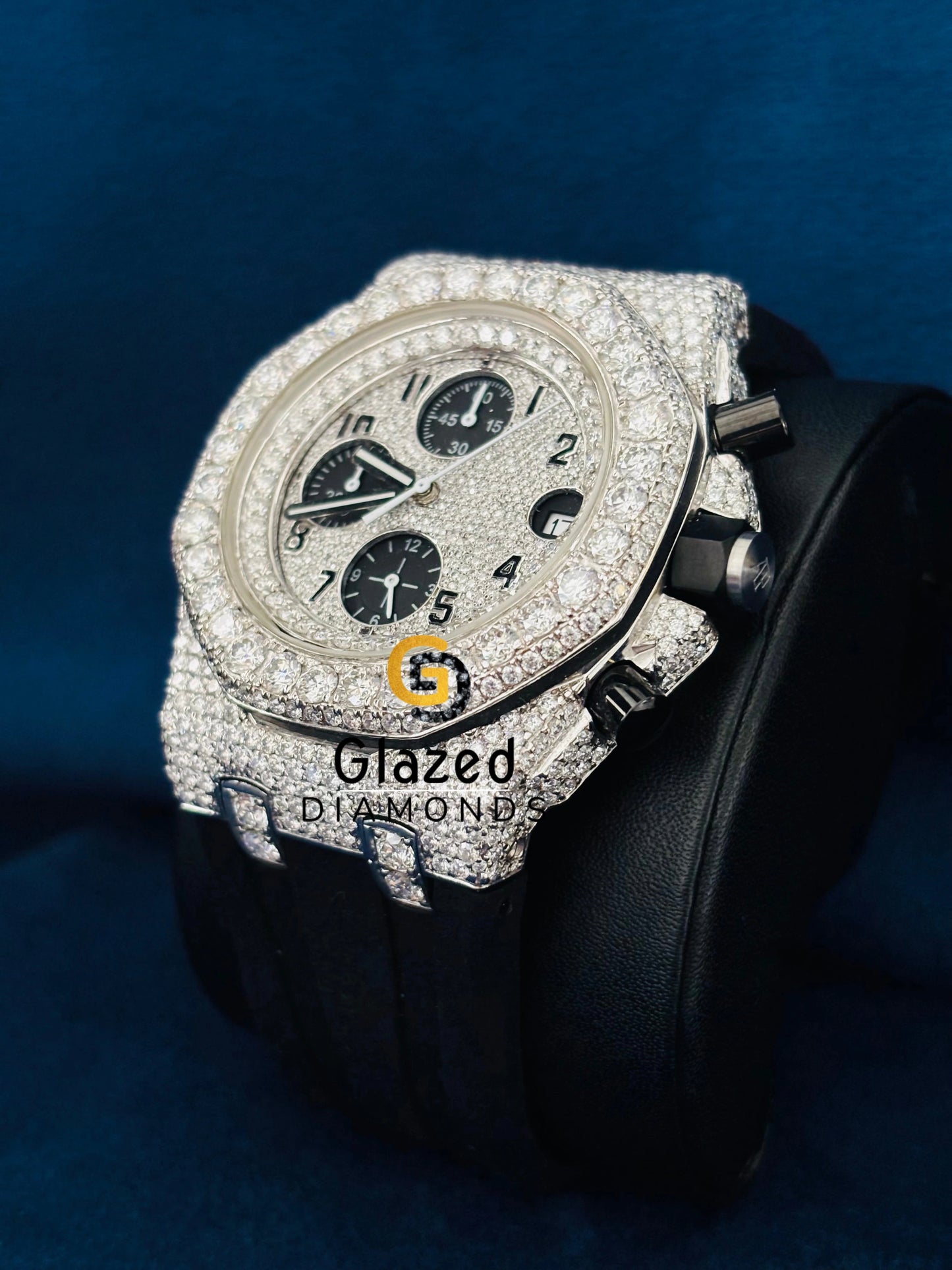 Black Multi Chronograph Silicon Strap Moissanite Watch