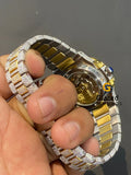 Men's Stainless Steel Full Iced Out Moissanite Two Tone Watch