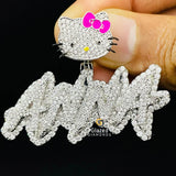 Iced Out Moissanite Diamond Name Pendant With Custom Kitty Bail