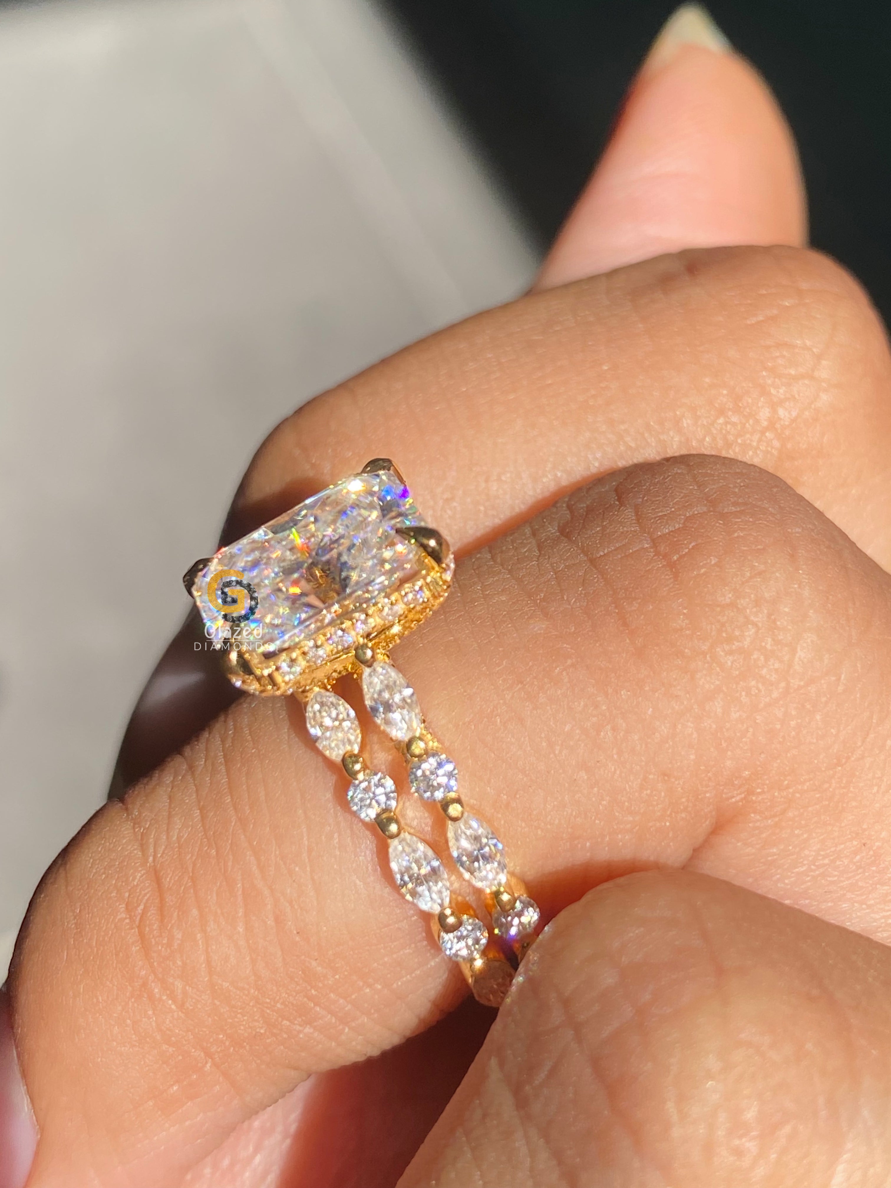 4 CT Radiant Cut Bubble Band Moissanite Wedding Bridal Ring Set For Her