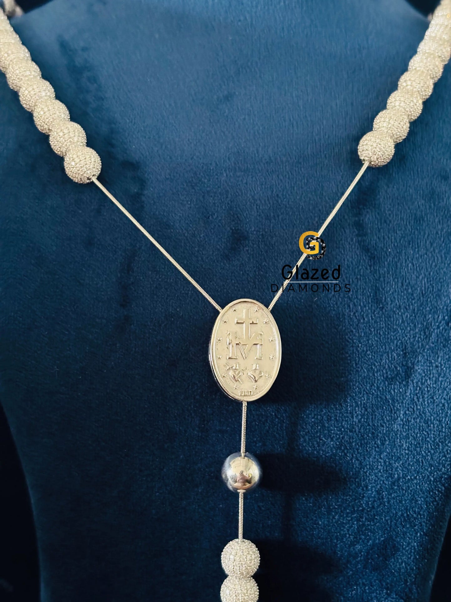 925 Silver Rosary Beads Moissanite Jesus Hip Hop Chain
