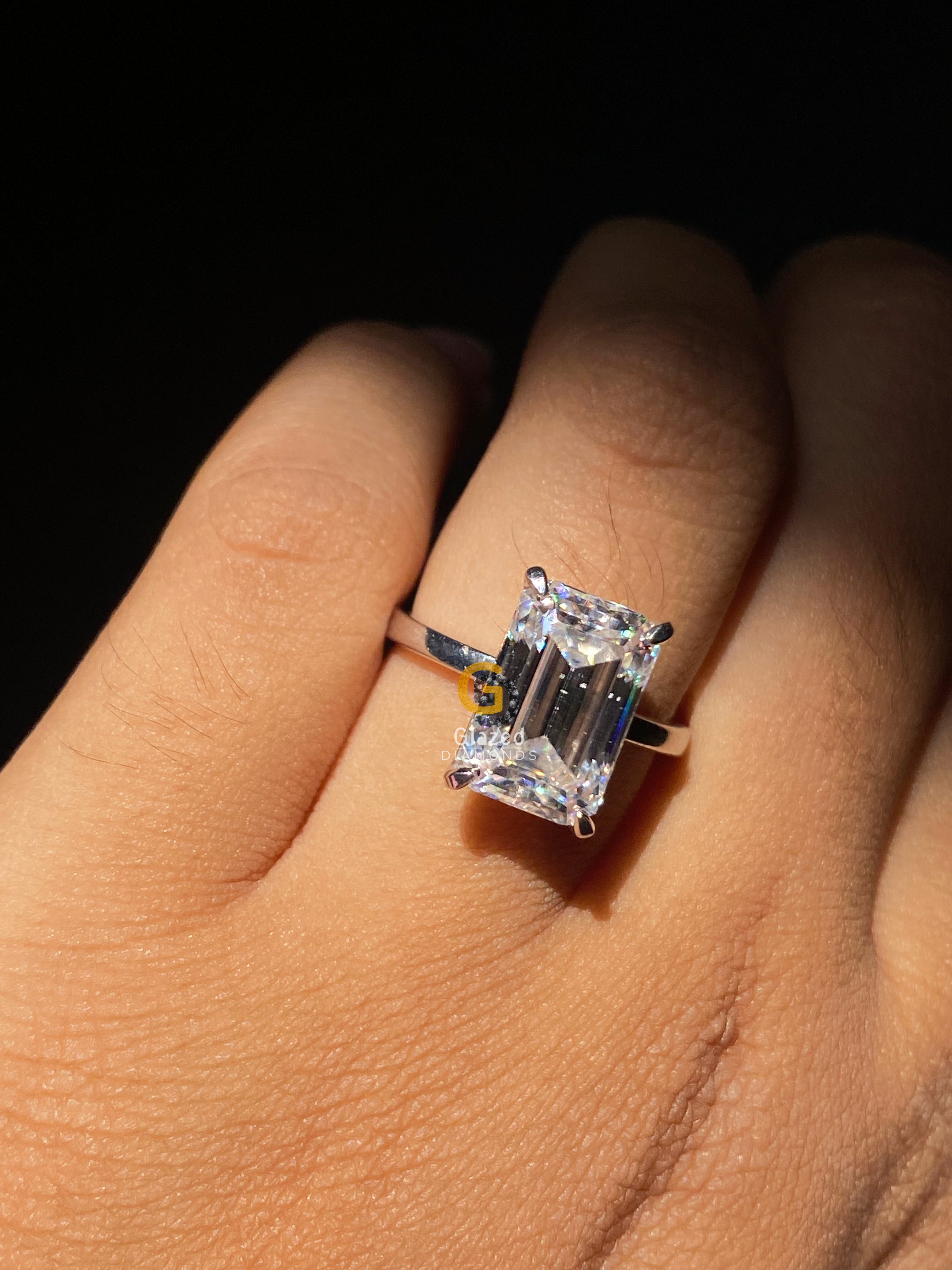 5 CT Emerald Cut Solitaire Moissanite Engagement Ring For Women