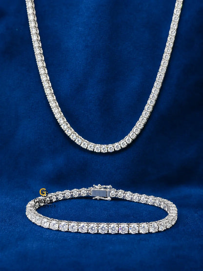 4MM Moissanite Tennis Chain/Bracelet Bundle 14K Gold