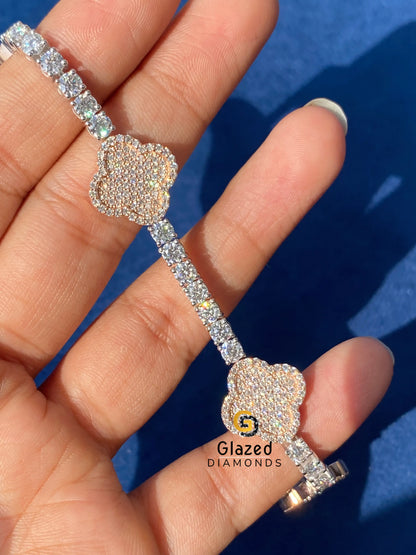 15MM Two Tone Moissanite Clover Bracelet 925 Silver