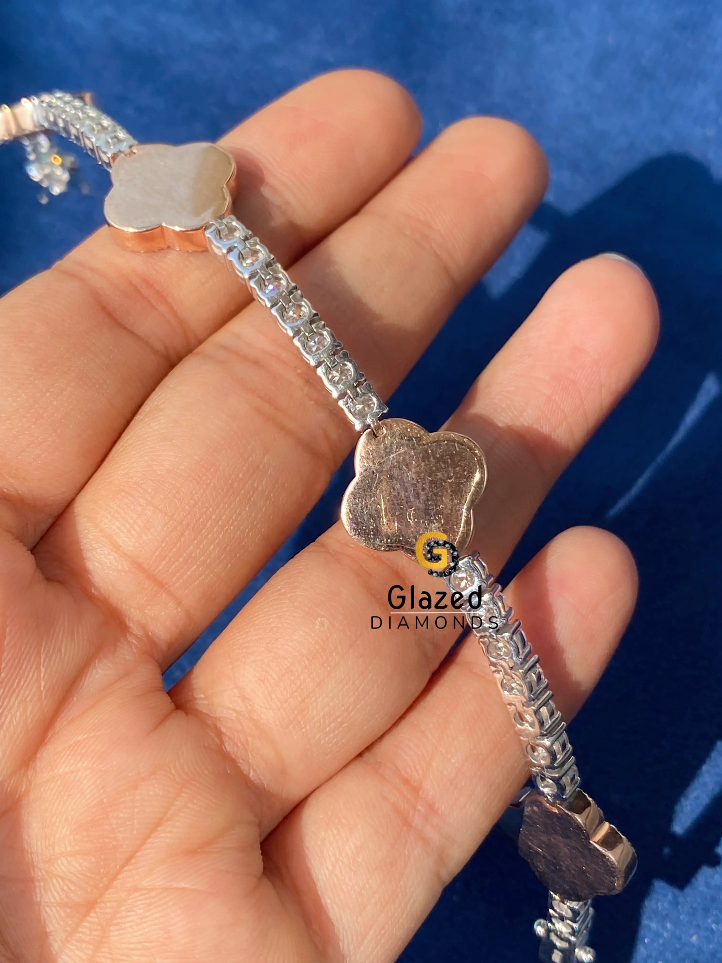 15MM Two Tone Moissanite Clover Bracelet 925 Silver