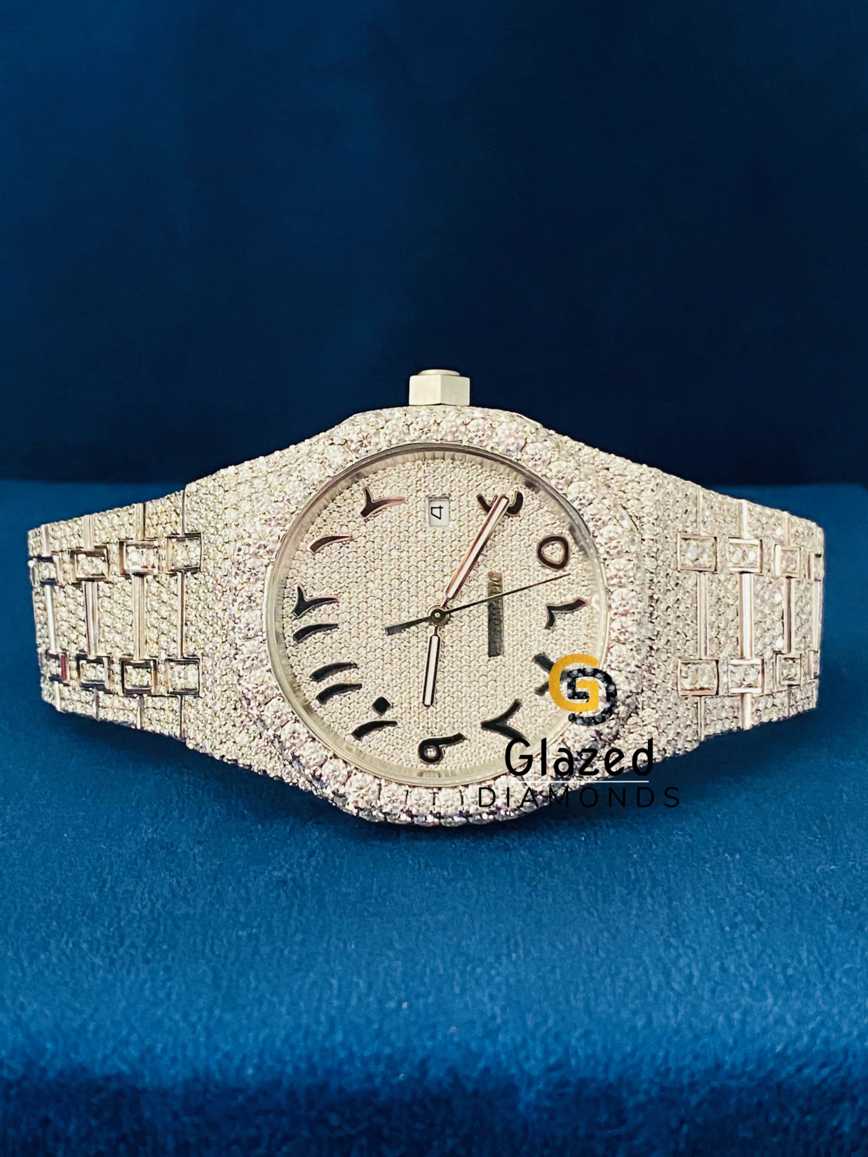 Fully Iced Out Arabic Dial Moissanite Diamond Studded Watch