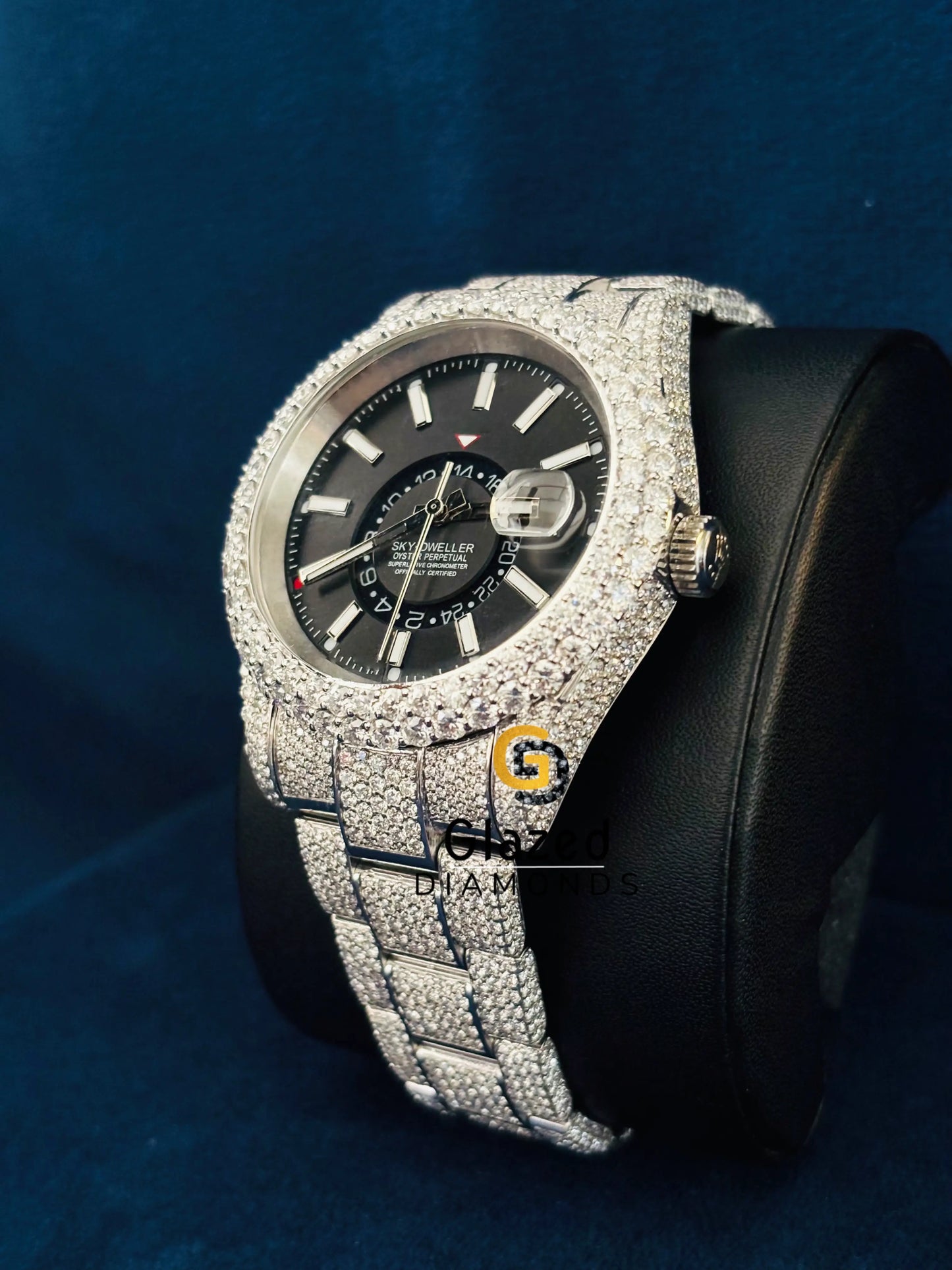Moissanite Black Dial Sky Dweller Iced Out Watch