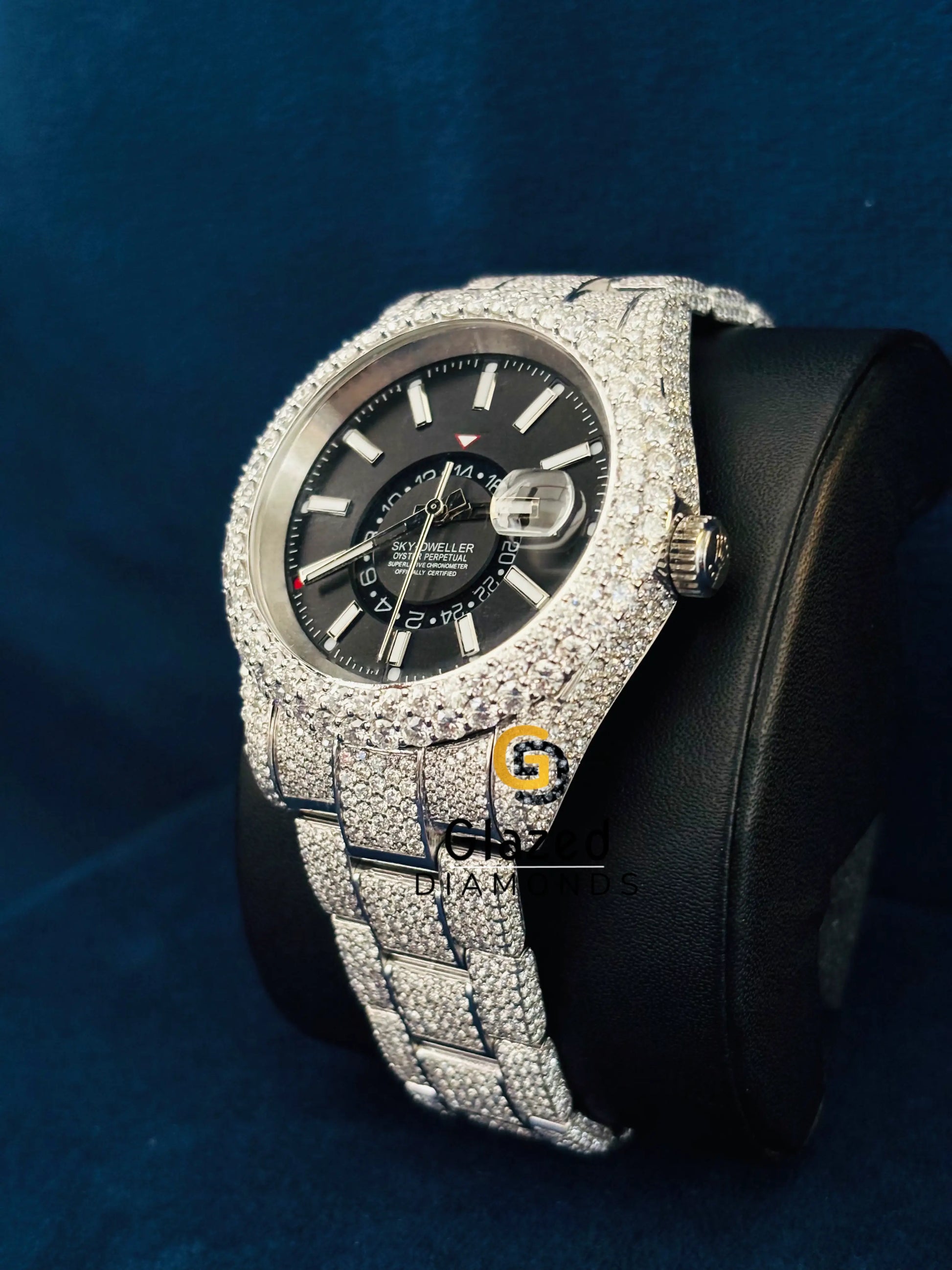 Moissanite Black Dial Sky Dweller Iced Out Watch