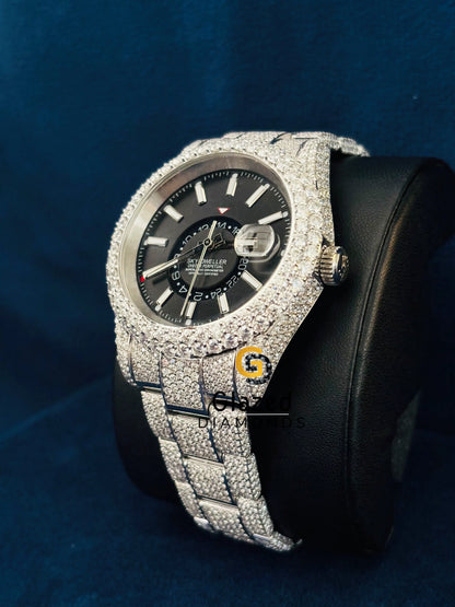 Moissanite Black Dial Sky Dweller Iced Out Watch