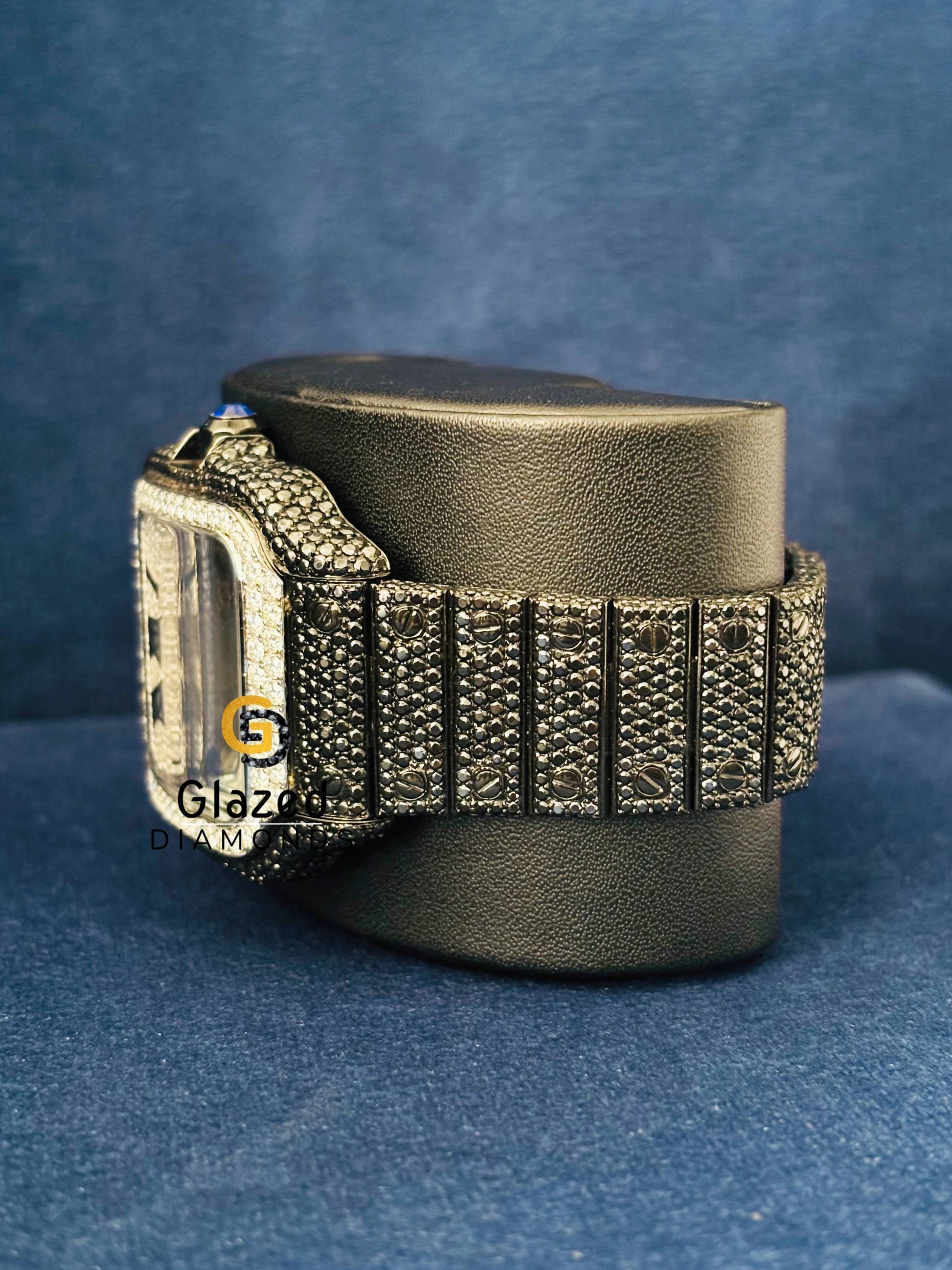 Moissanite Bust Down Iced Out Black_ White Diamond Watch