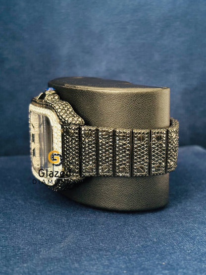 Moissanite Bust Down Iced Out Black_ White Diamond Watch