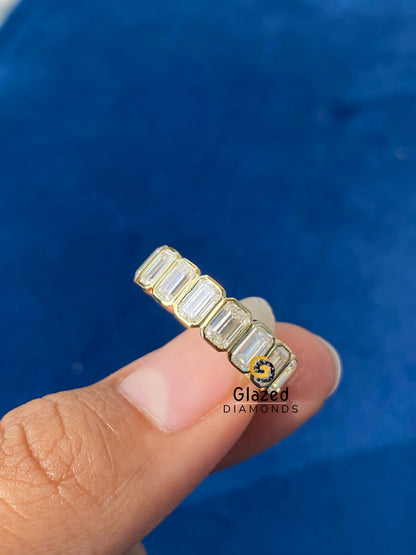 Moissanite Emerald Cut Eternity Wedding Band 