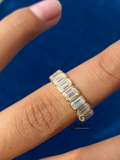 Moissanite Emerald Cut Eternity Wedding Band 925 Silver