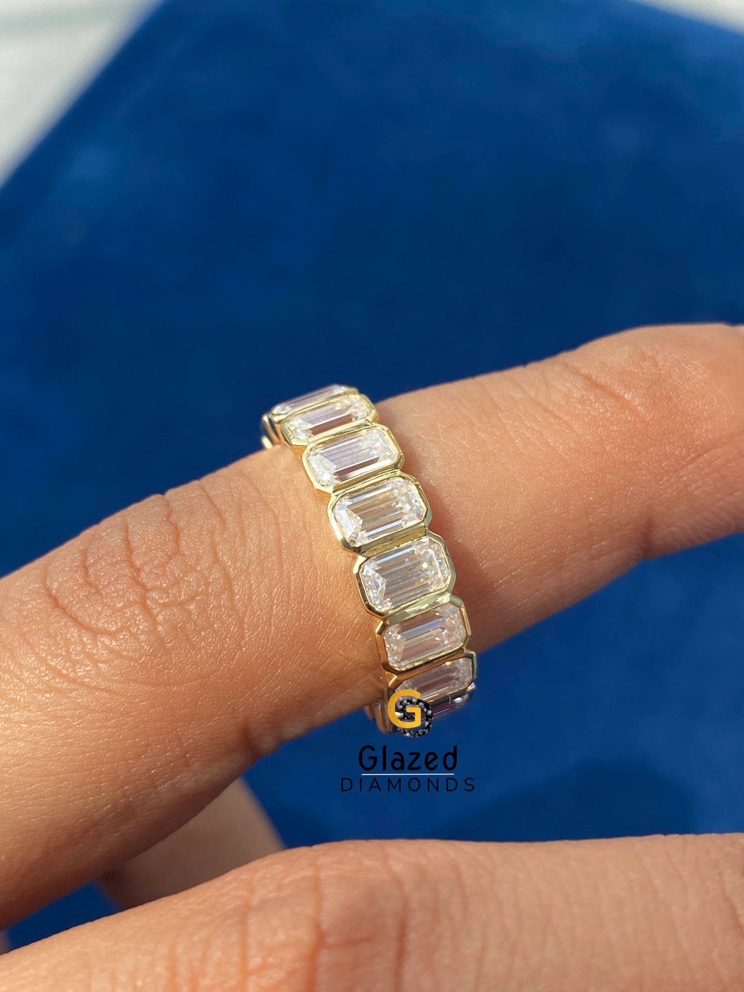 Moissanite Emerald Cut Eternity Wedding Band in 925 Sterling Silver