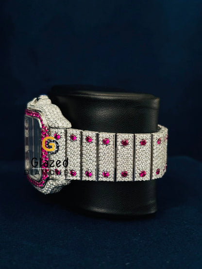 Moissanite Iced Out Studded Pink Roman Number Watch