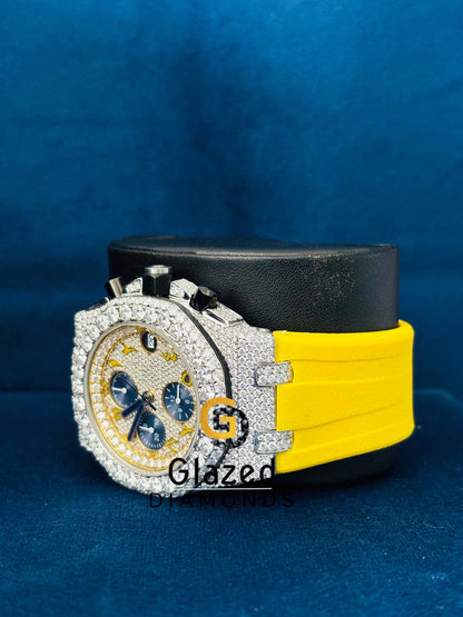 Moissanite Iced Out Studded Silicon Strap Watch 