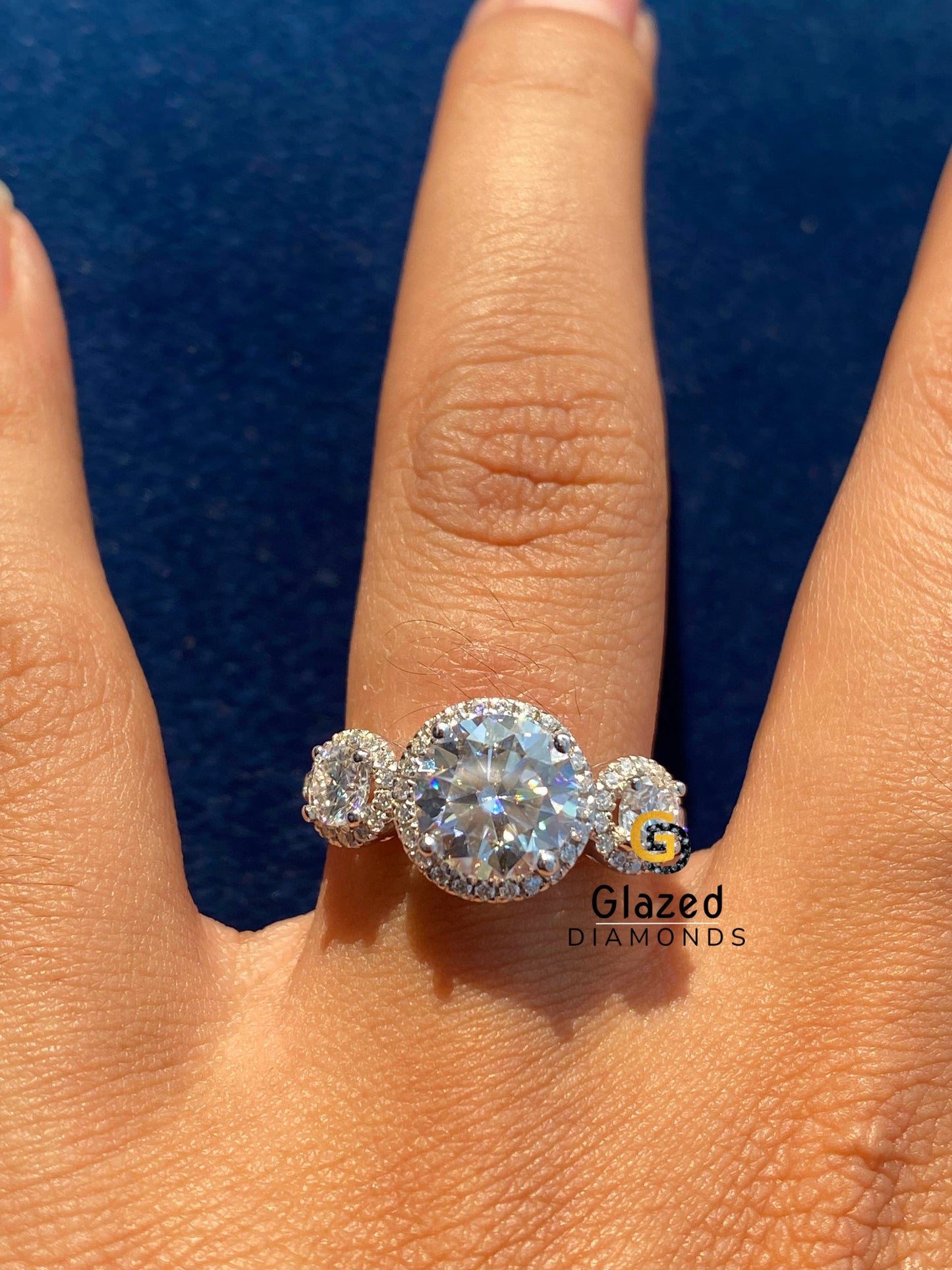 Moissanite Iced Out Three Stone Ring