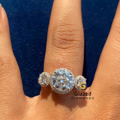 Moissanite Iced Out Three Stone Ring