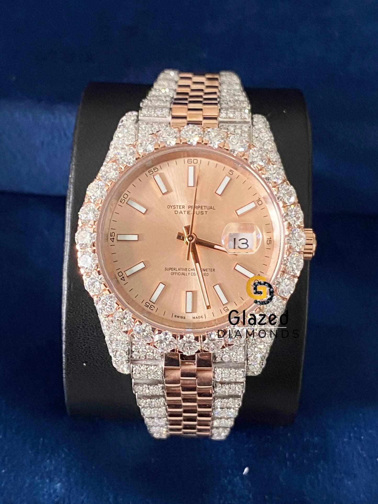 Moissanite Jubilee Strap Beige Stick Dial Watch