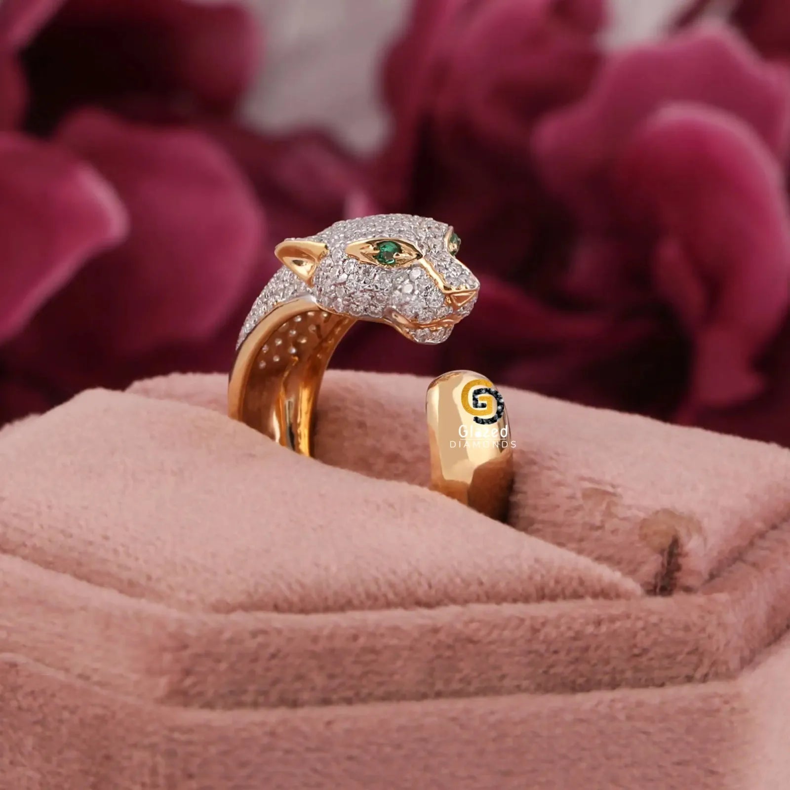 Moissanite Panther Bust Down Ring  For Men