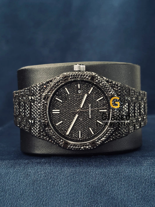 Moissanite Studded Fully Black Diamond AP Watch