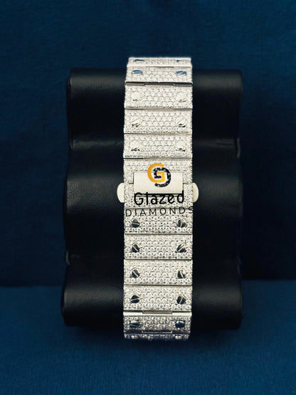 Moissanite Studded Pink Dial Roamn Number Watch