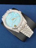 Moissanite VVS D Colorless Blue Bezel Diamond Watch Stainless Steel