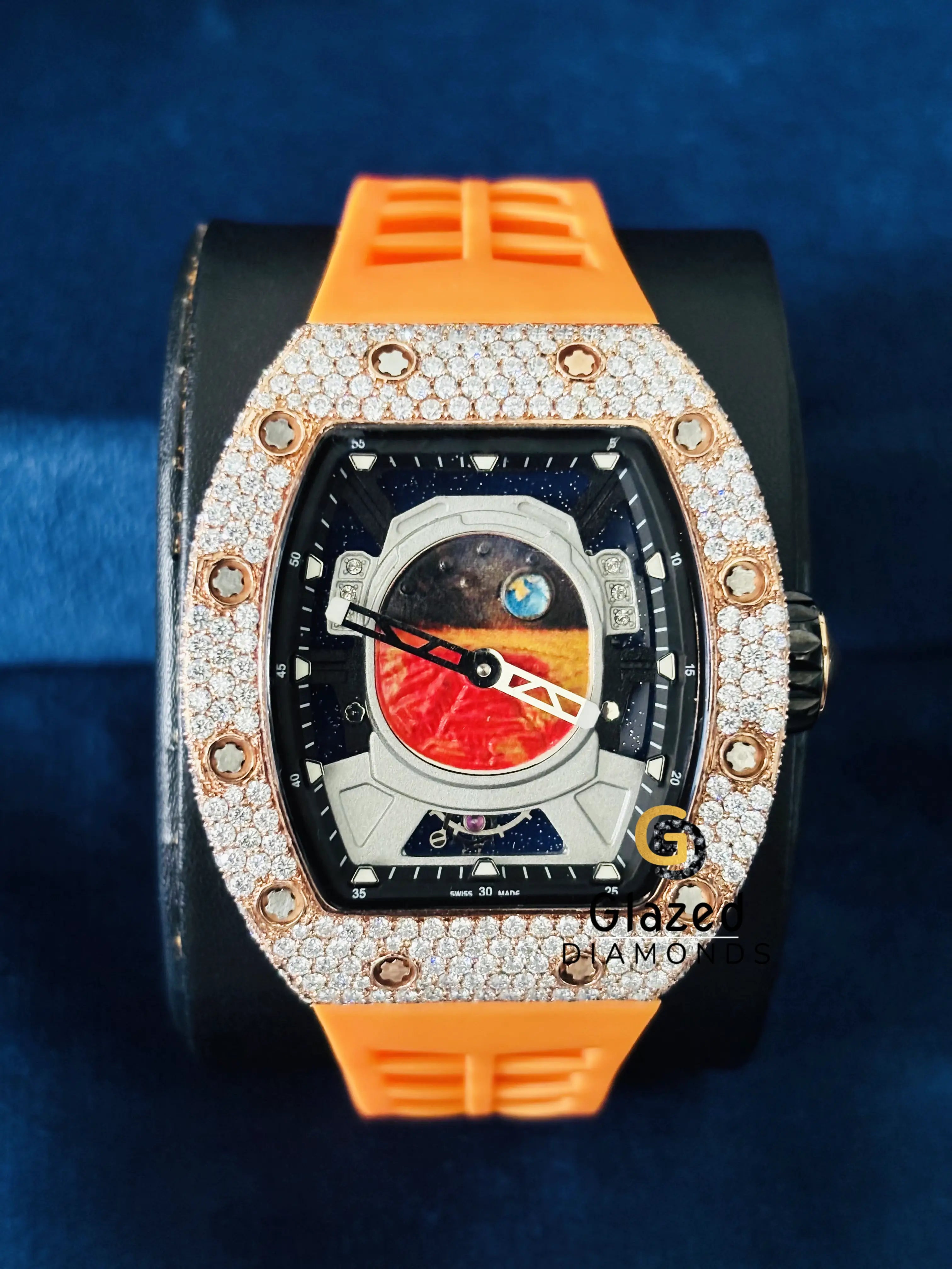 Moissanite VVS D Colorless Orange Silicone Strap Watch