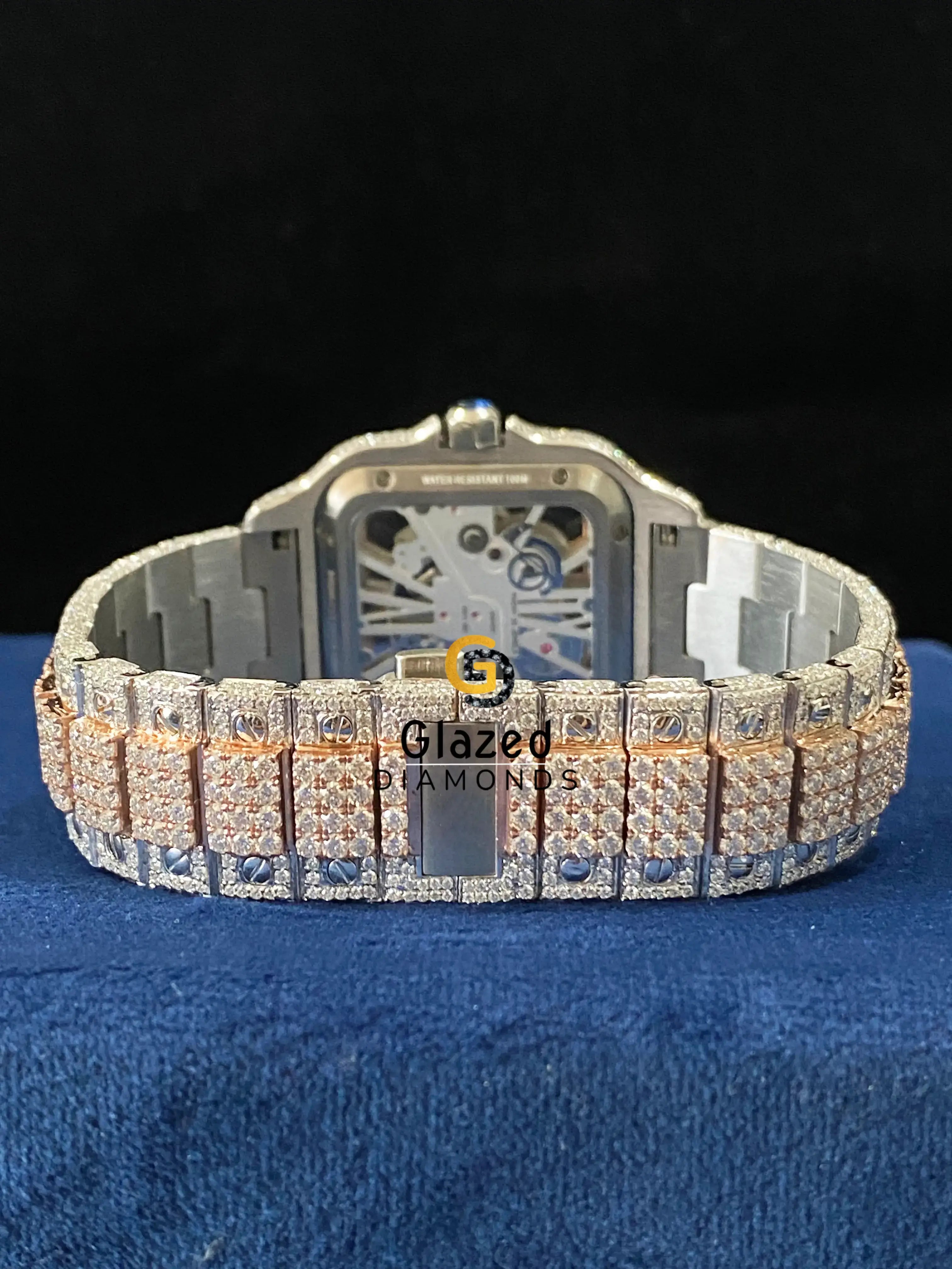 Moissanite VVS Diamond Skeleton Dial Two Tone Watch