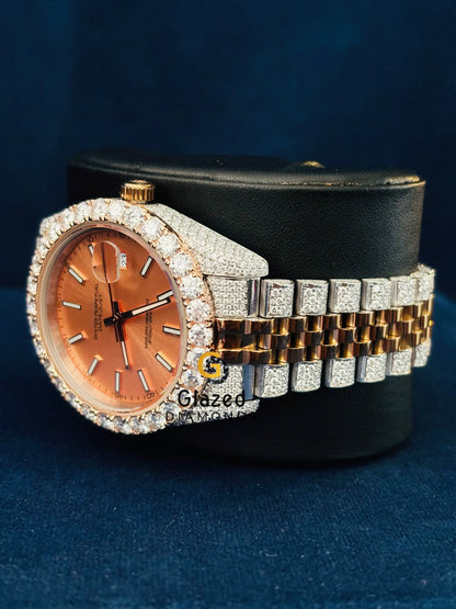 Moissanite White Bar Iced Out Pichest Dial Stainless Steel Watch