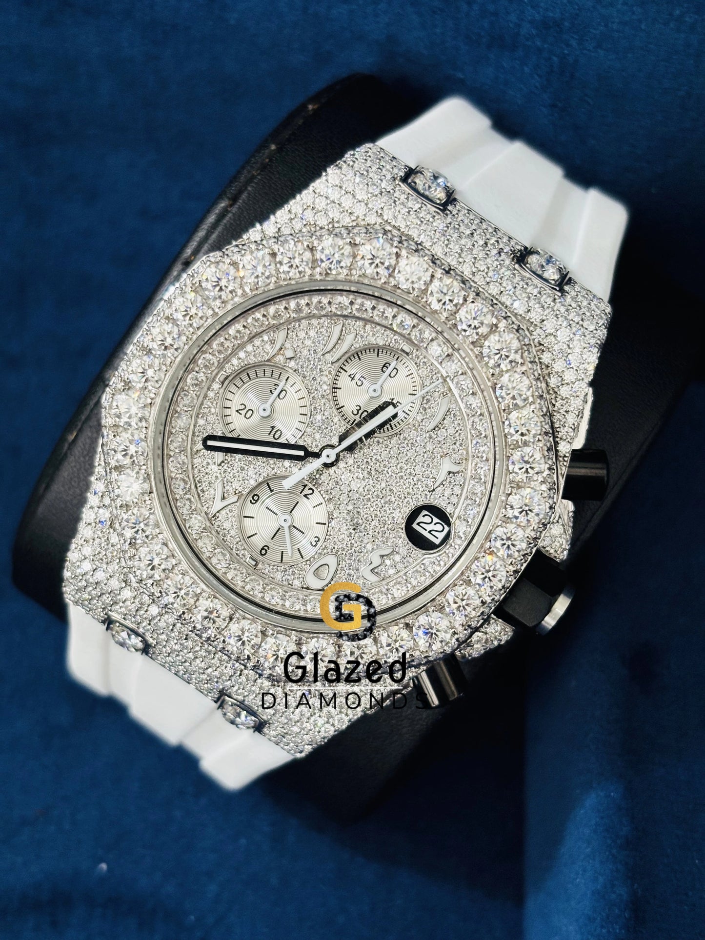 Moissanite White Silicon Strap Studded Watch