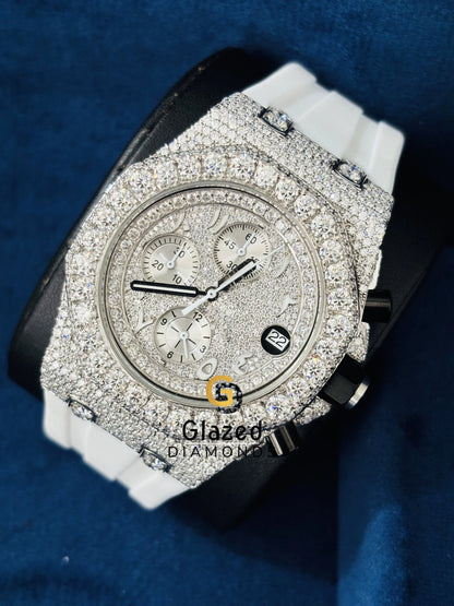 Moissanite White Silicon Strap Studded Watch