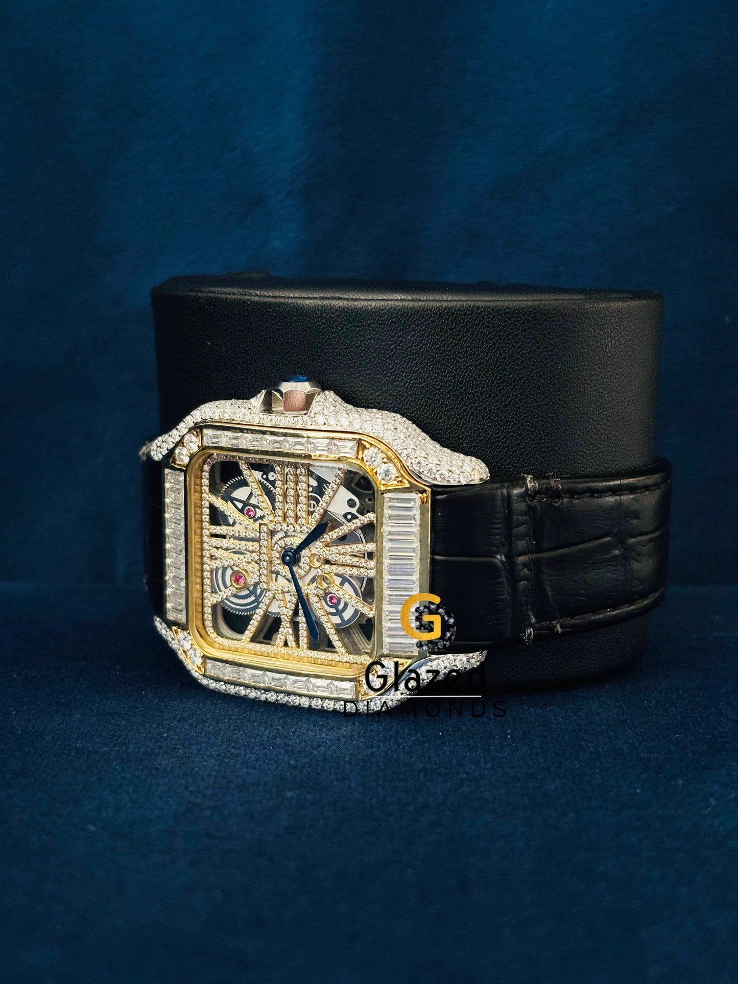 Moissanite Yellow Gold Plated Cartier Watch