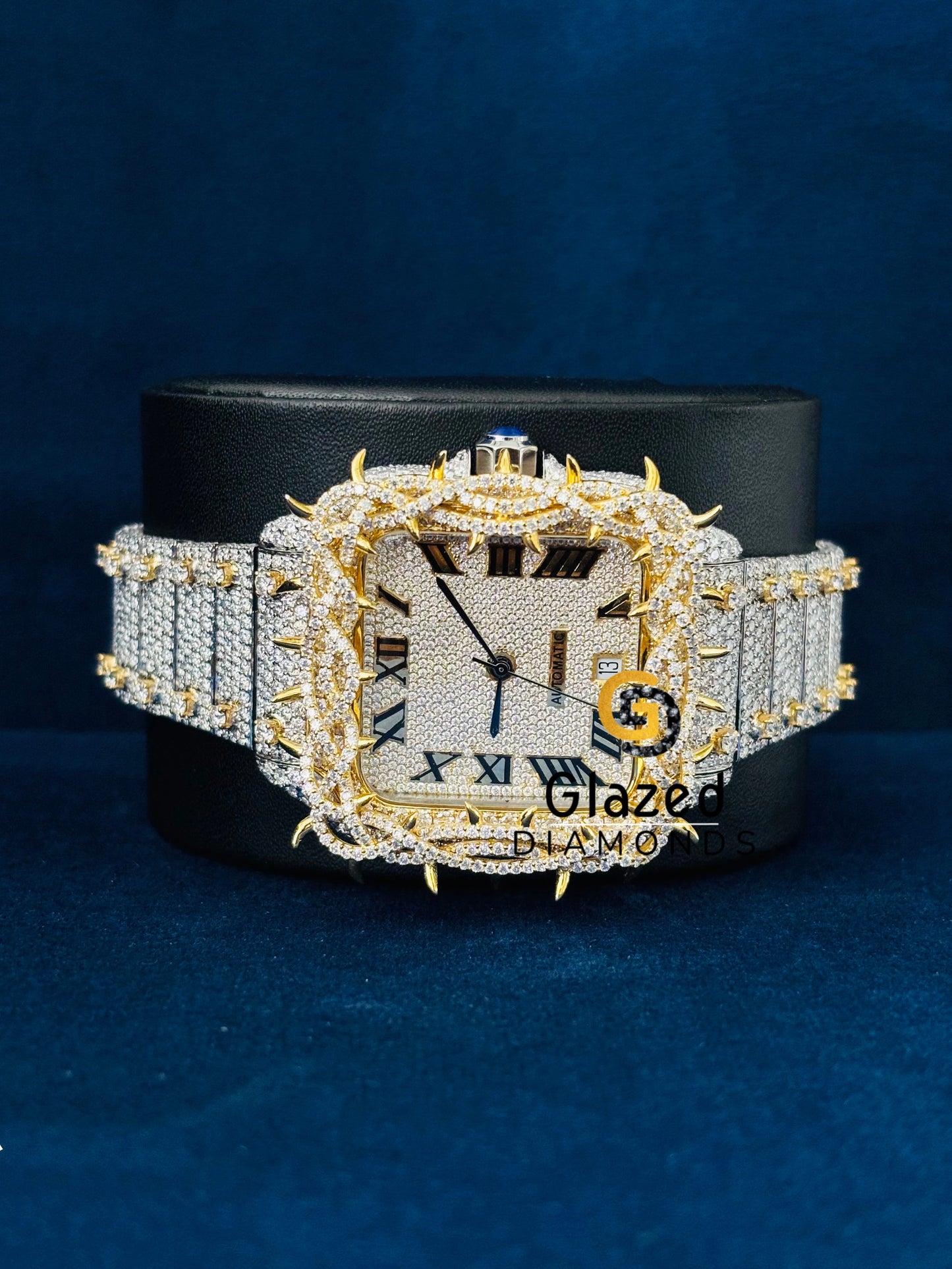 Moissanite Yellow Gold Plated Thorn Crown Watch