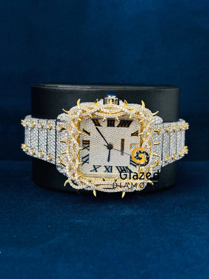 Moissanite Yellow Gold Plated Thorn Crown Watch