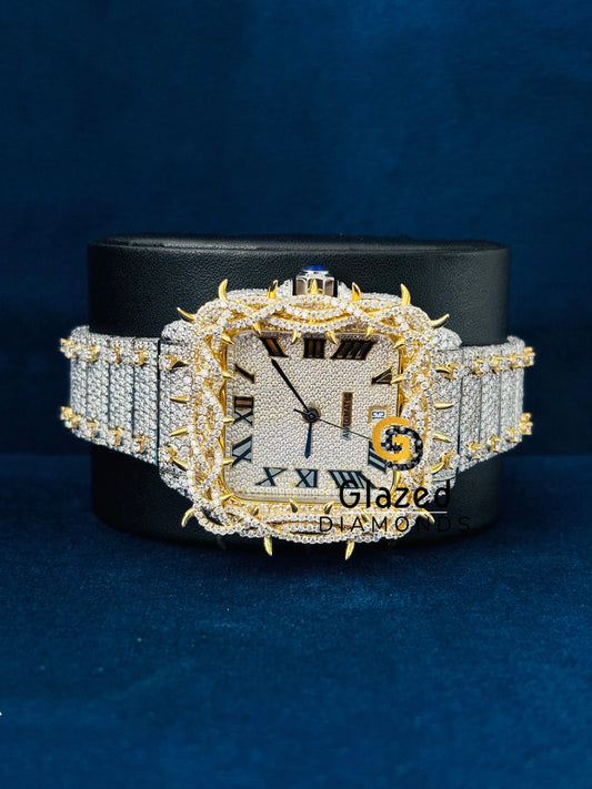 Moissanite Yellow Gold Plated Thorn Crown Watch