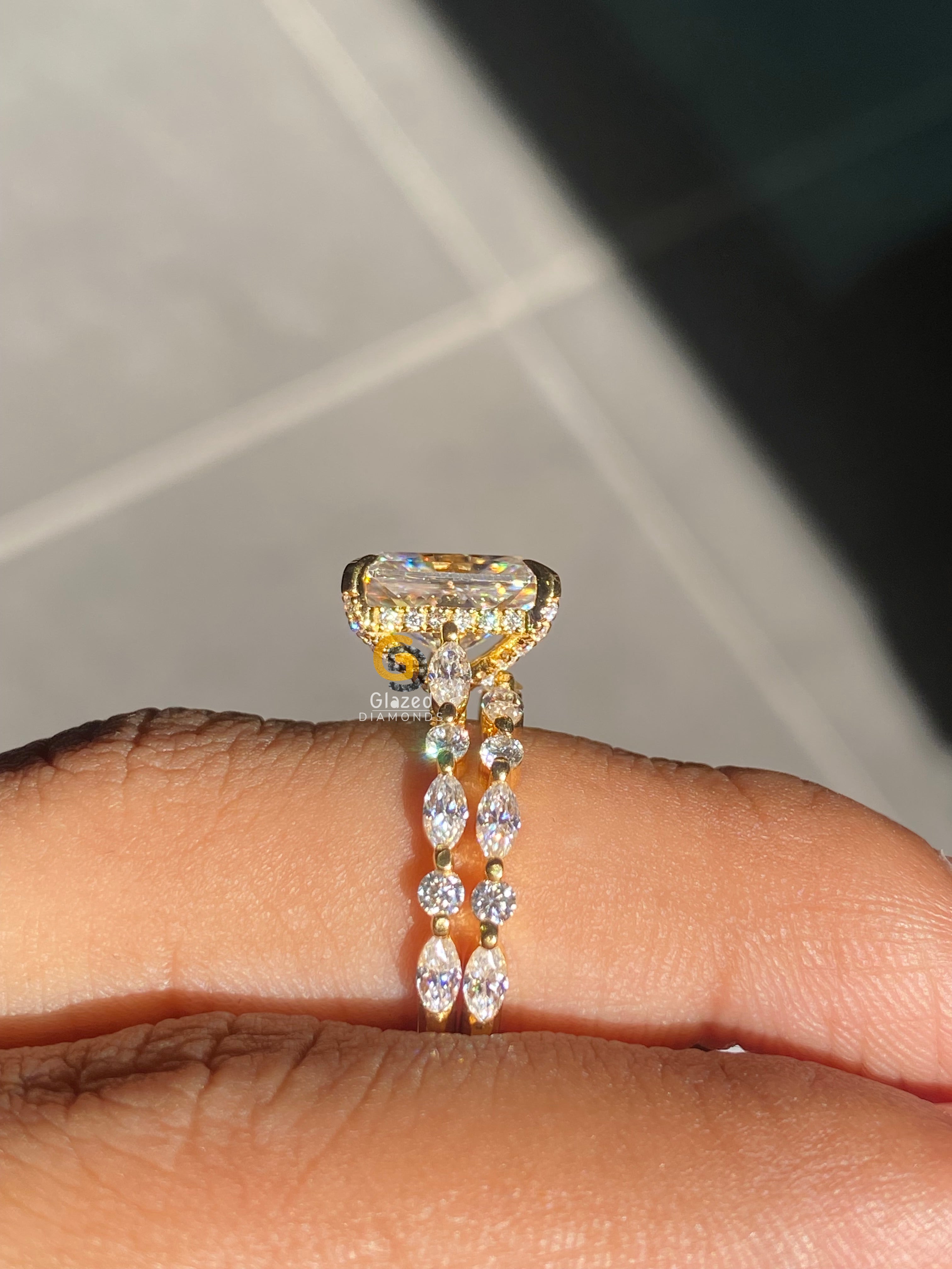 4 CT Radiant Cut Bubble Band Moissanite Wedding Bridal Ring Set For Her