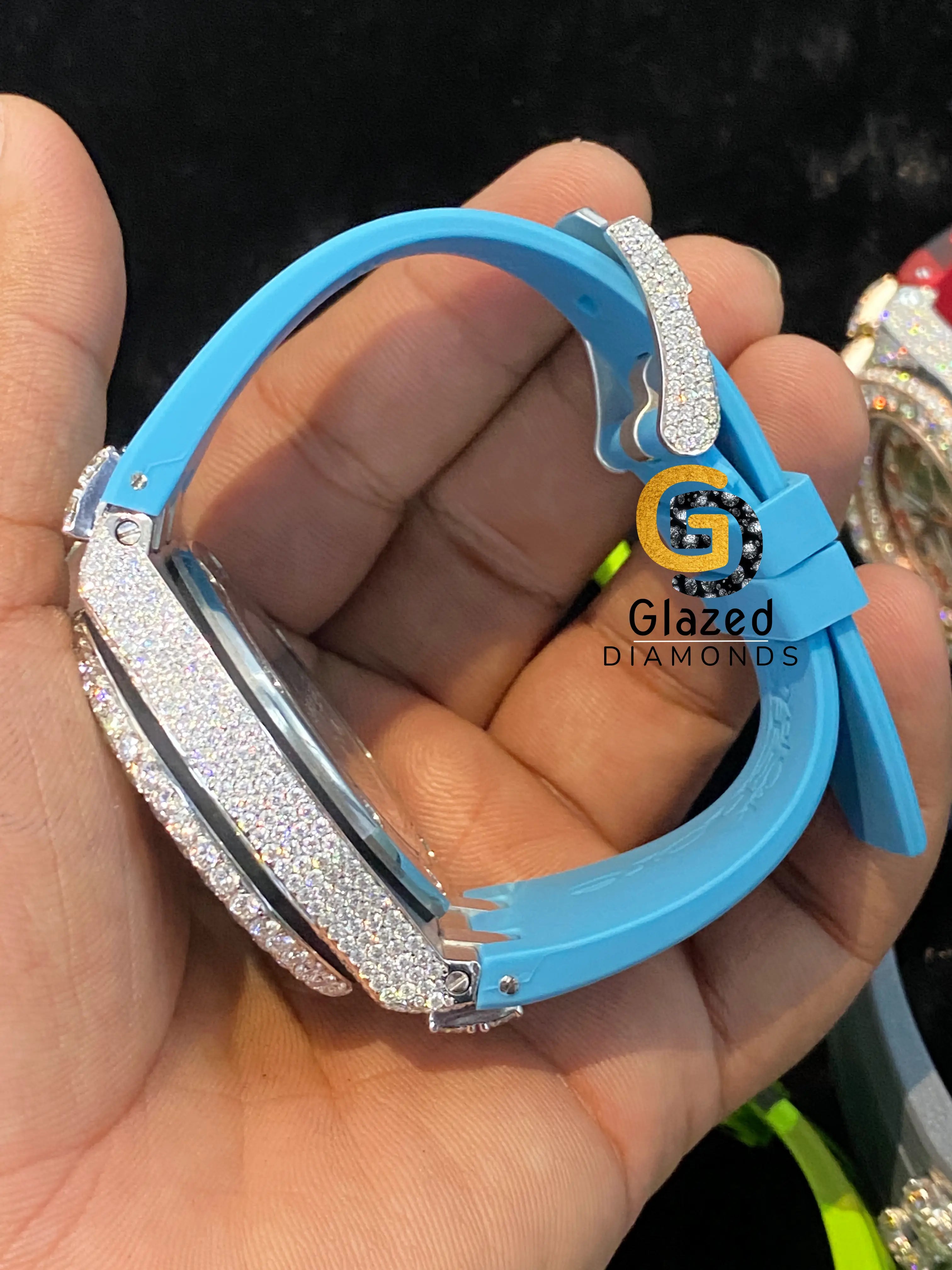 Iced Out Sky Color Silicon Strap Multi dial Moissanite Watch For Men