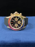 Multi Chronograph Black Silicon Strap Multi Color Baguette Moissanite Watch