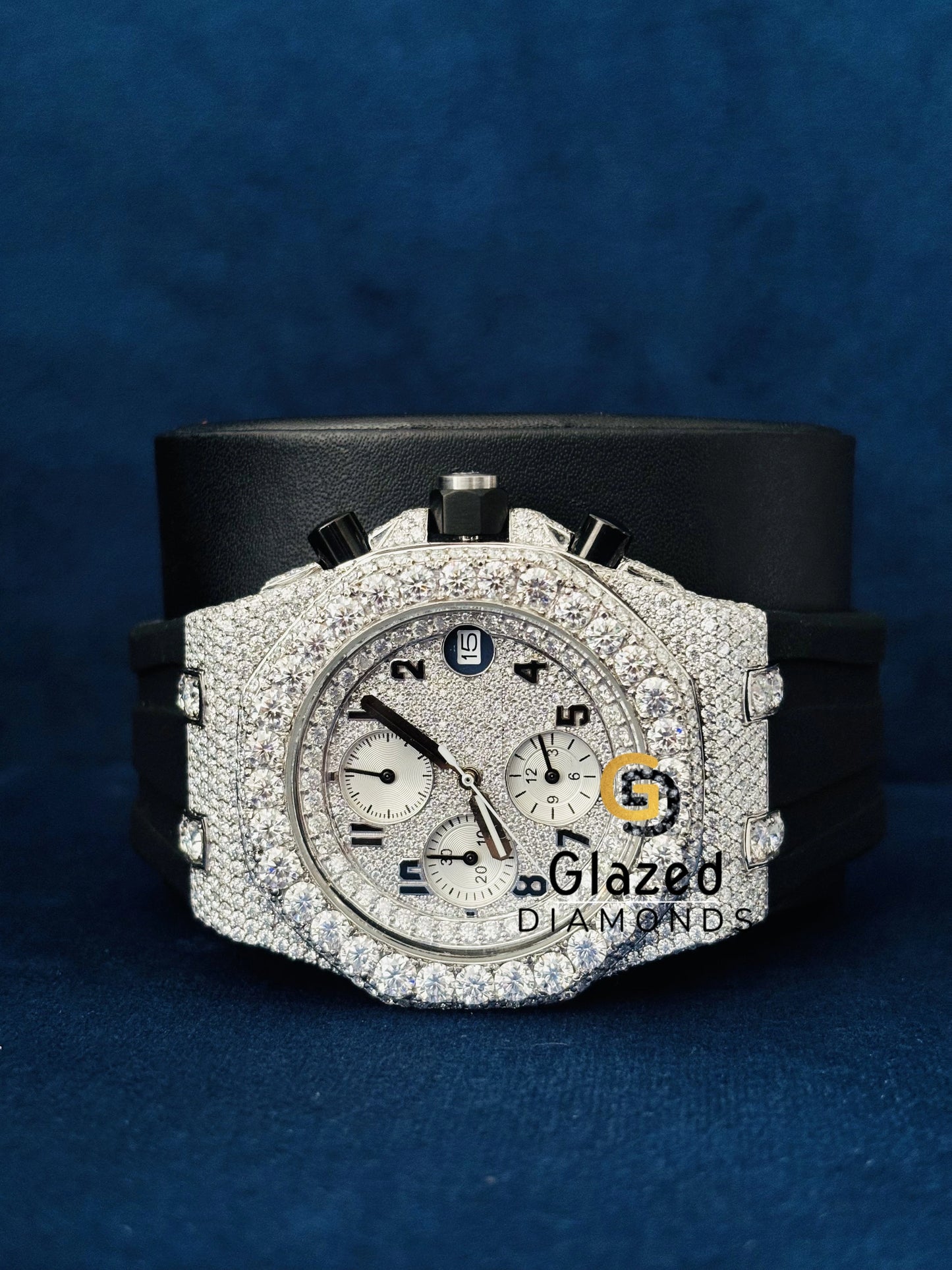 Multi Chronograph Rubber Straps Iced Out Moissanite Watch