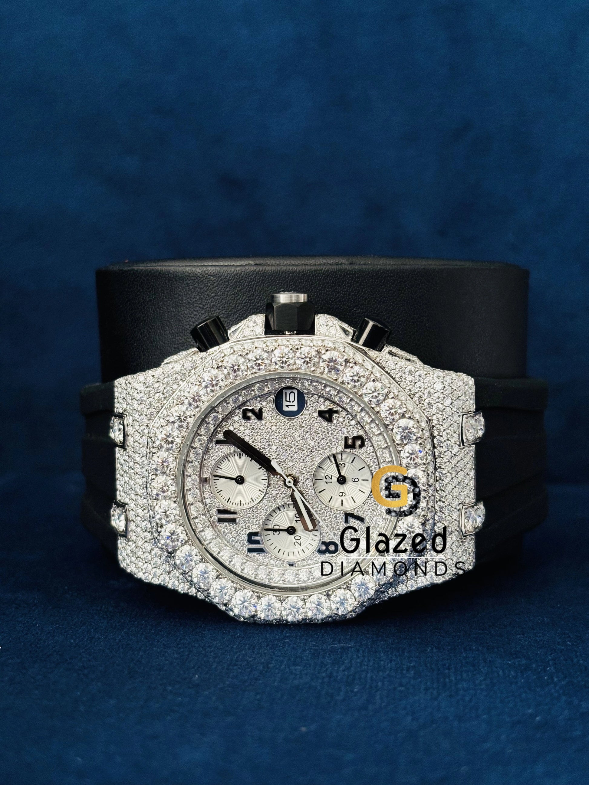 Multi Chronograph Rubber Straps Iced Out Moissanite Watch