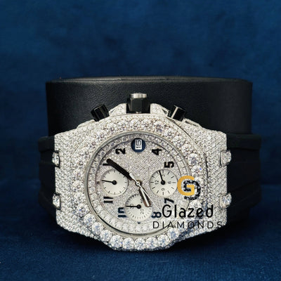 Multi Chronograph Rubber Straps Iced Out Moissanite Watch