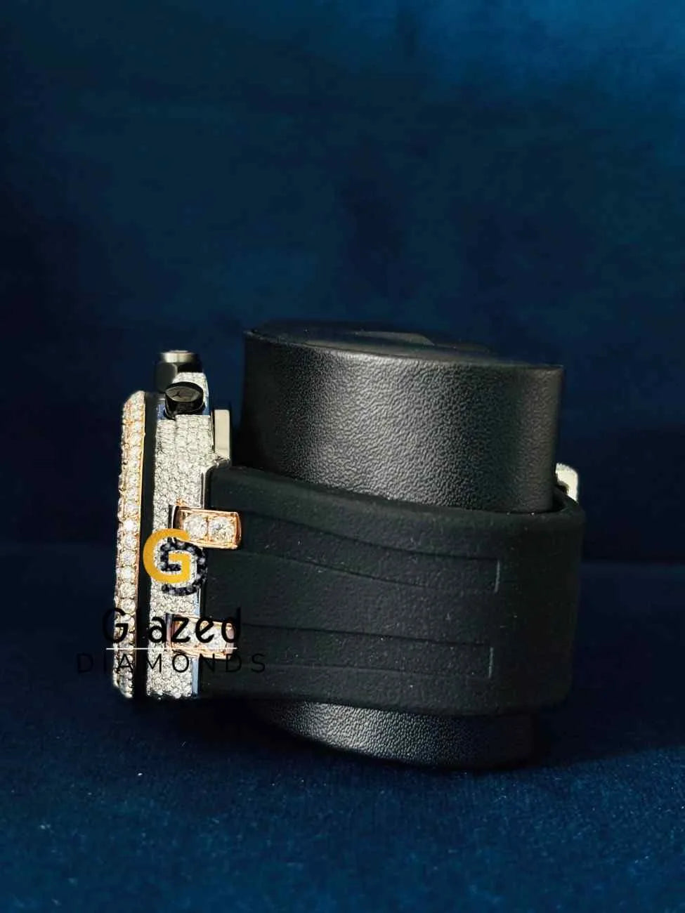 Multi Face Dial Round VVS Moissanite Black Silicone Strap Wrist Watch