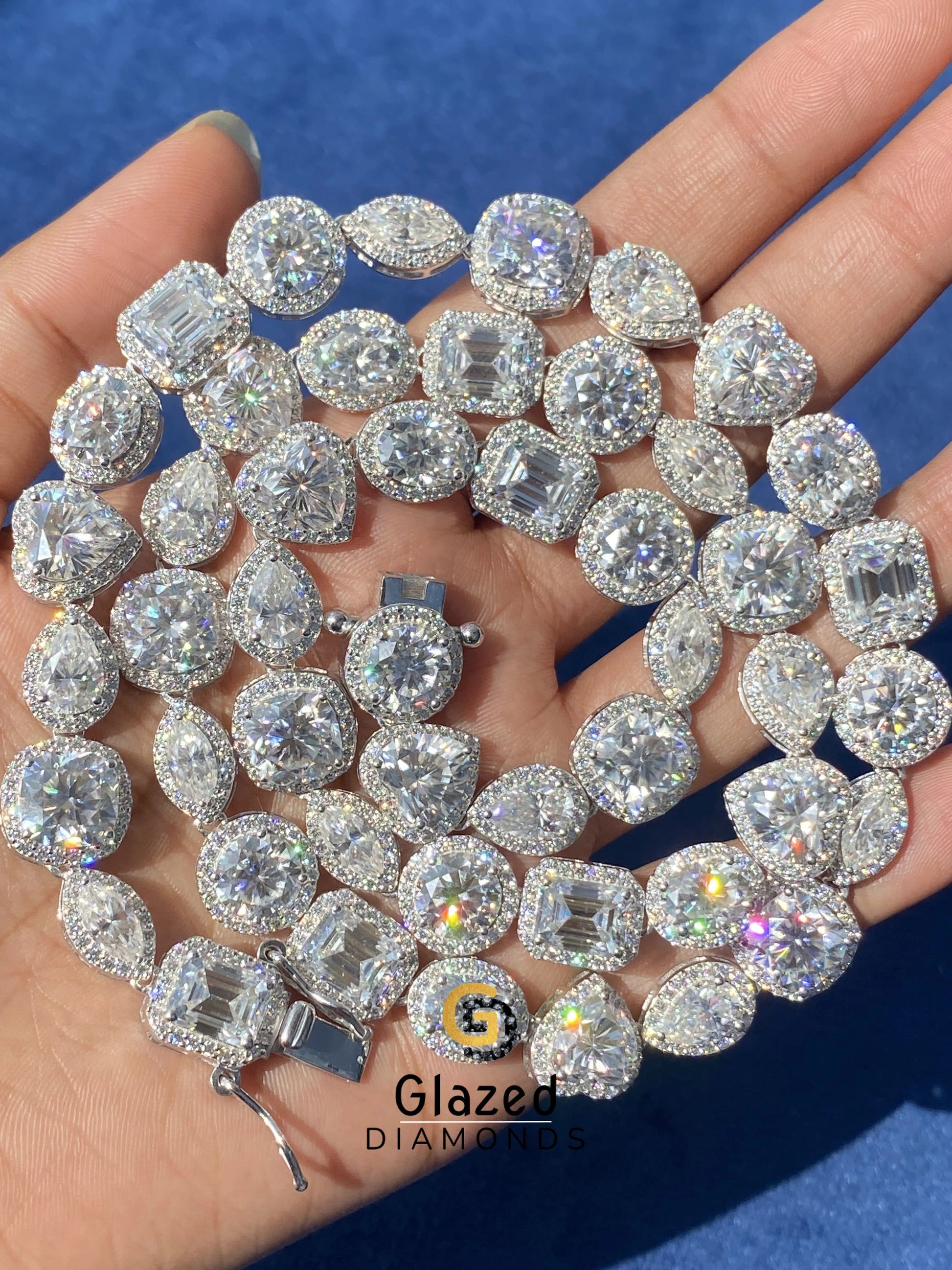 Multi Shape Diamond Halo Tennis Chain